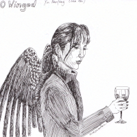 woman with wings and wine